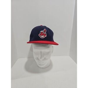 Cleveland Indians Throwback Retro Logo Blue‎ & Red Fitted  Baseball Cap Hat 7